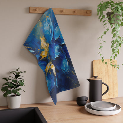 Abstract Wallpaper Kitchen Towel: Immersive Floral Beauty with Blue Orchid Motif