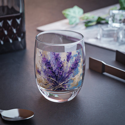 Vibrant Lavender Art on Whiskey Glass: A Floral Delight for Your Senses