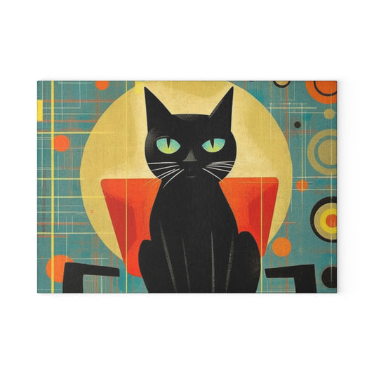 Abstract Cat Expressions: Modern Art-Inspired Midcentury Modern Glass Cutting Board with Timeless Atomic Age Design