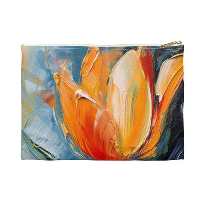 Orange Tulip Magic on Accessory Pouch: A Blossoming Artistic Delight