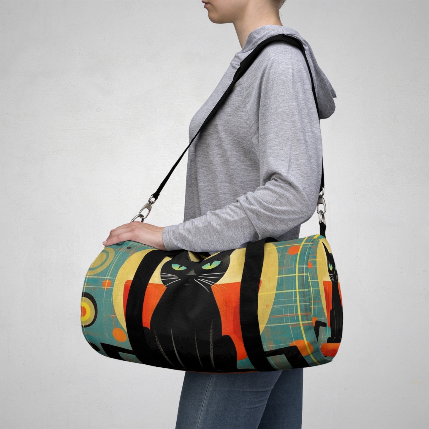 Abstract Cat Expressions: Modern Art-Inspired Midcentury Modern Duffel bag with Timeless Atomic Age Design