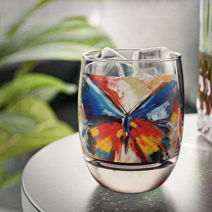 Brush Strokes of Butterfly Splendor: Whiskey Glass for Artistic Inspiration