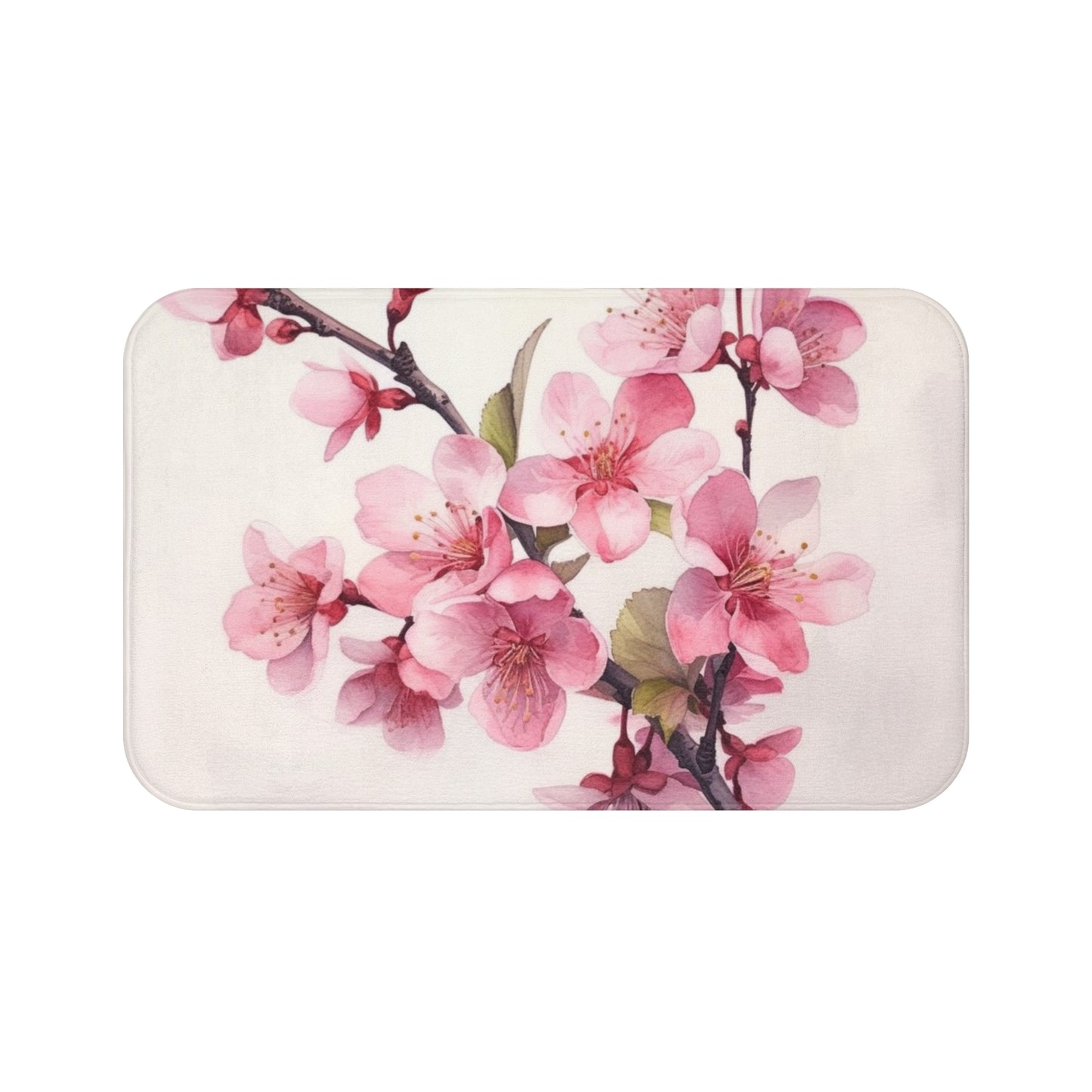 Artistic Flourish: Floral Watercolor Cherry Blossom Bathmat