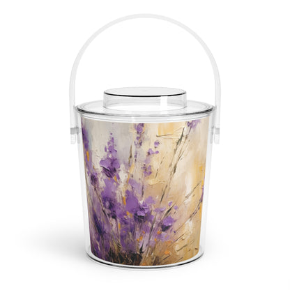 Expressive Lavender Drawing on Ice Bucket with Tongs: A Symphony of Colors and Petals