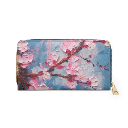 Zipper Wallet with Abstract Cherry Blossom Drawing: Embrace the Serenity