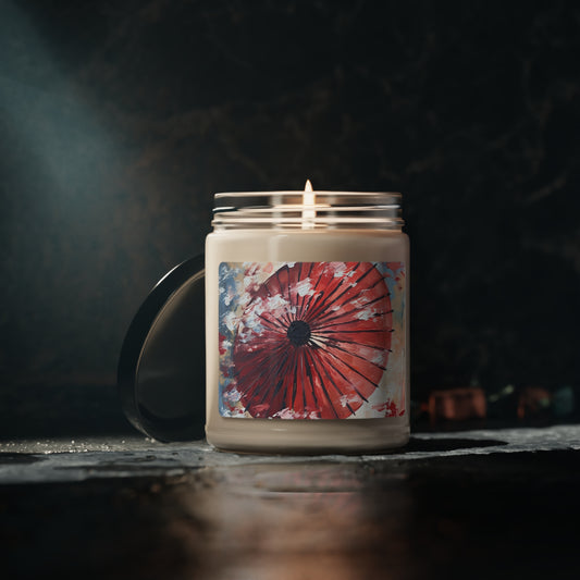 Abstract Japanese Umbrella Painting Scented Soy Candle