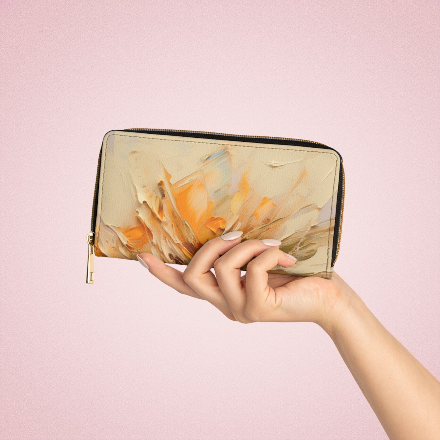 A Brush of Nature's Elegance: Zipper Wallet for Artistic Flower Lovers