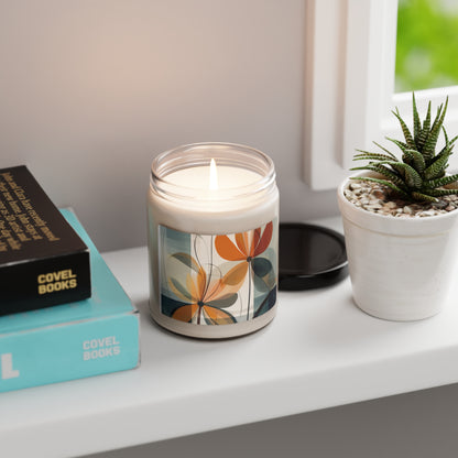 Botanical Chic: Flower Drawings and Minimalist Scented Soy Candle Design with Midcentury Flair