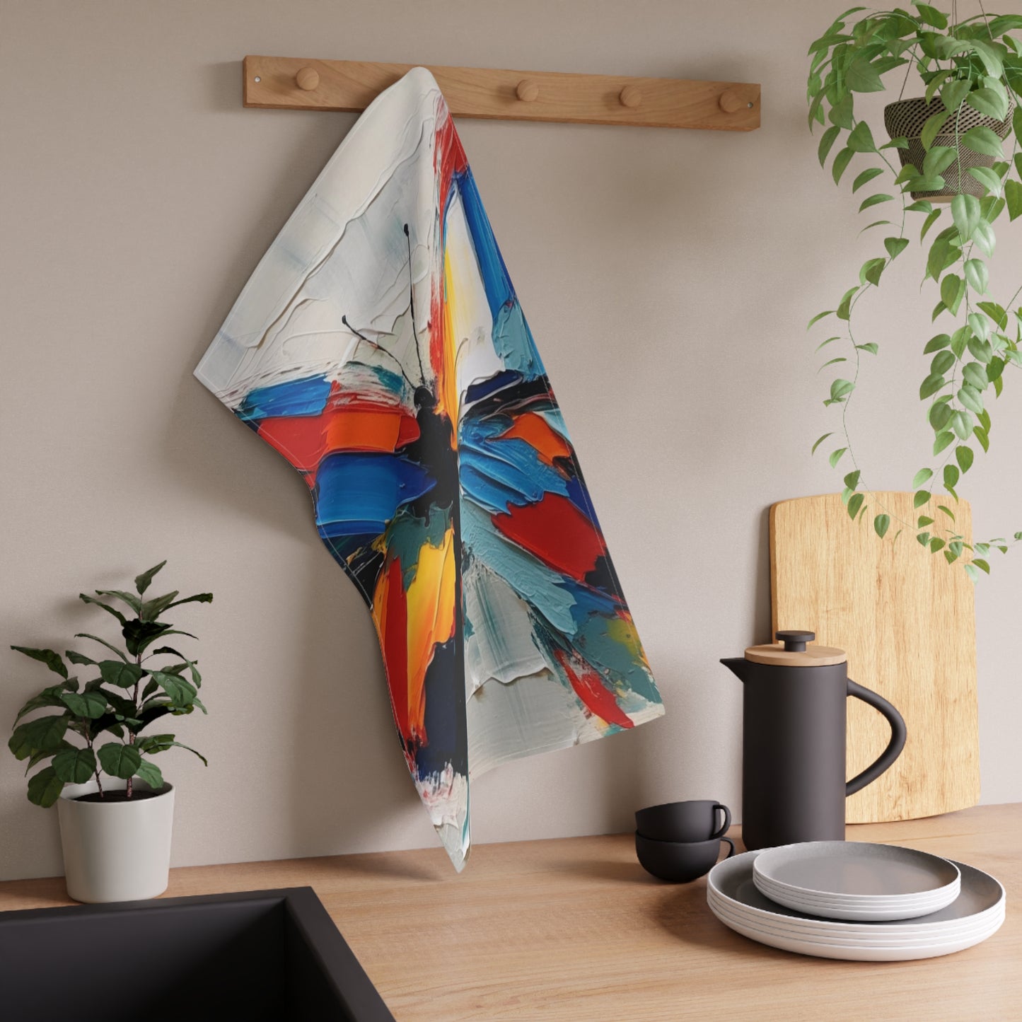 Abstract Kitchen Towel for Art Lovers: Butterfly-Inspired Delight