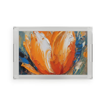 Acrylic Serving Tray Paradise: Orange Tulip Abstract Art Painting