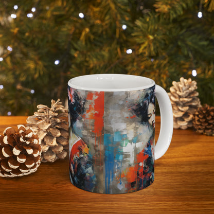 Abstract Wallpaper Bliss: Geisha Painting Ceramic Mug for Coffee Lovers