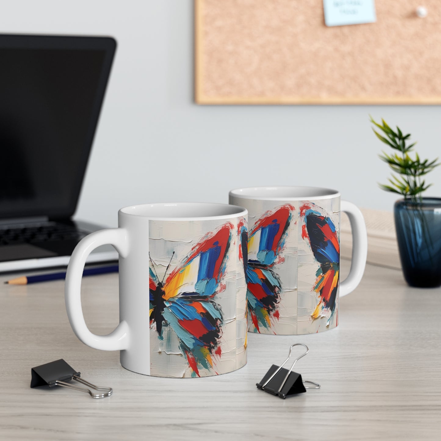 Abstract Butterfly Art on Ceramic Mug: A Contemporary Twist to Classic Symbolism