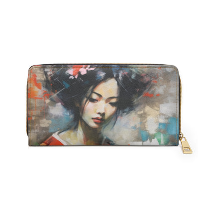 Zipper Wallet with Geisha Art: Style with Japanese Artistic Flair