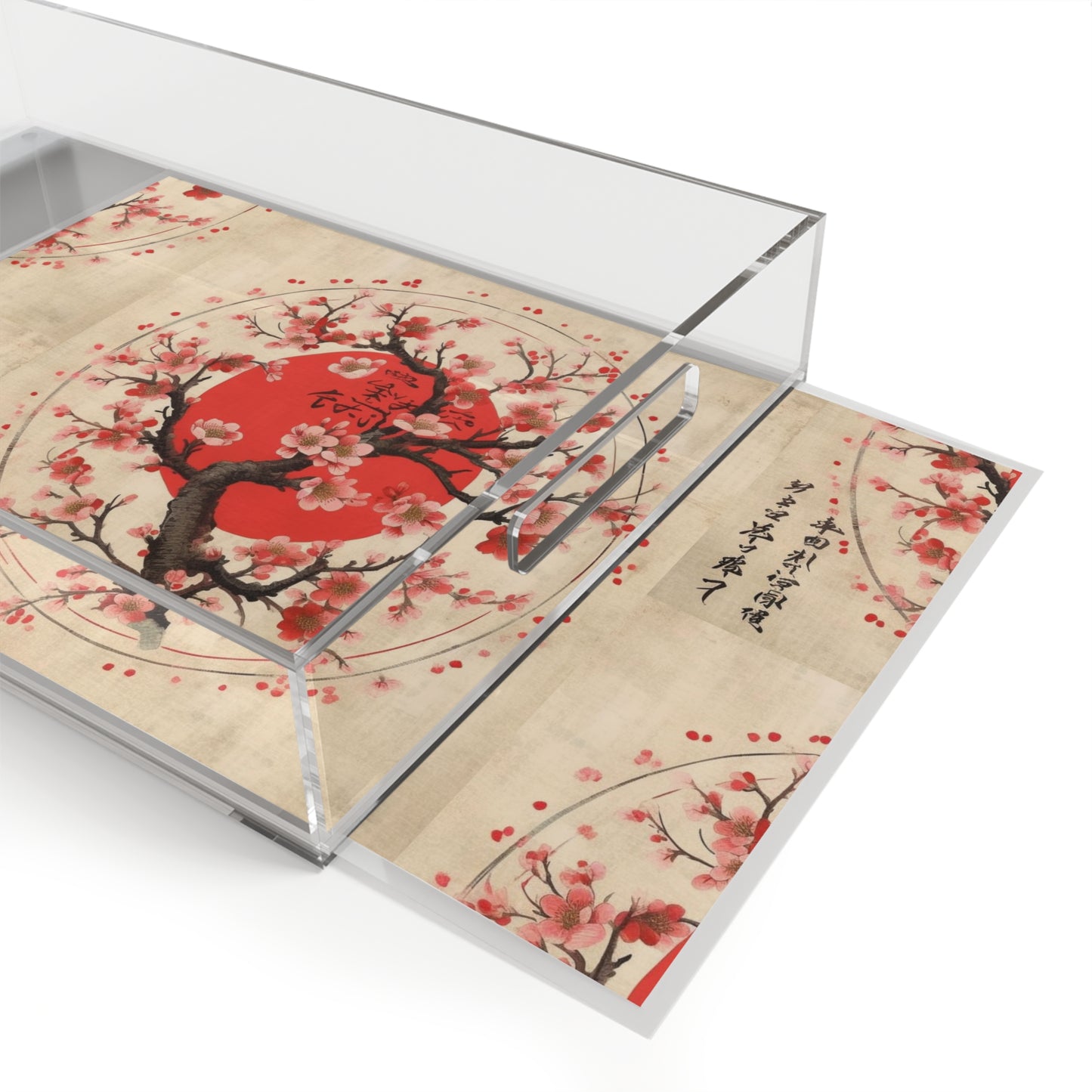 Nature's Brushstrokes: Acrylic Serving Tray Featuring Captivating Cherry Blossom Drawings