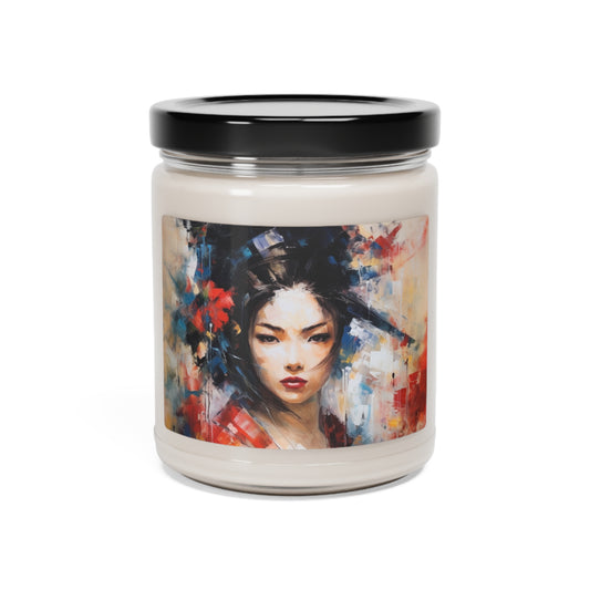 Abstract Geisha Art Scented Soy Candle: Captivating Brushstrokes in a Japanese Aesthetic