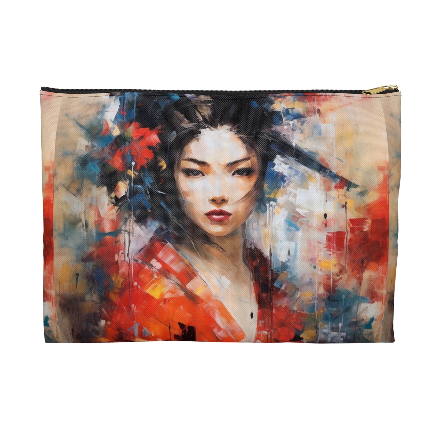 Abstract Geisha Art Accessory Pouch: Captivating Brushstrokes in a Japanese Aesthetic