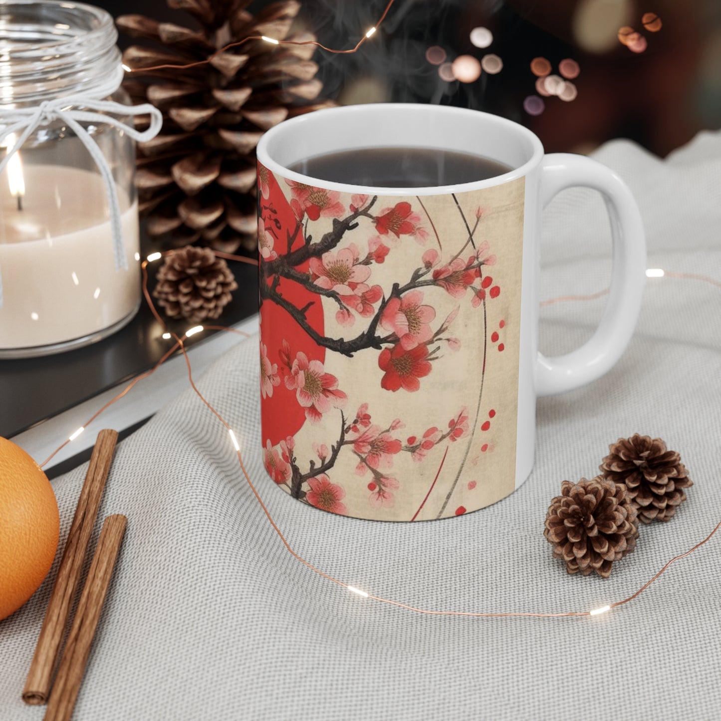 Tranquil Moments: Ceramic Mug featuring Cherry Blossom Drawings