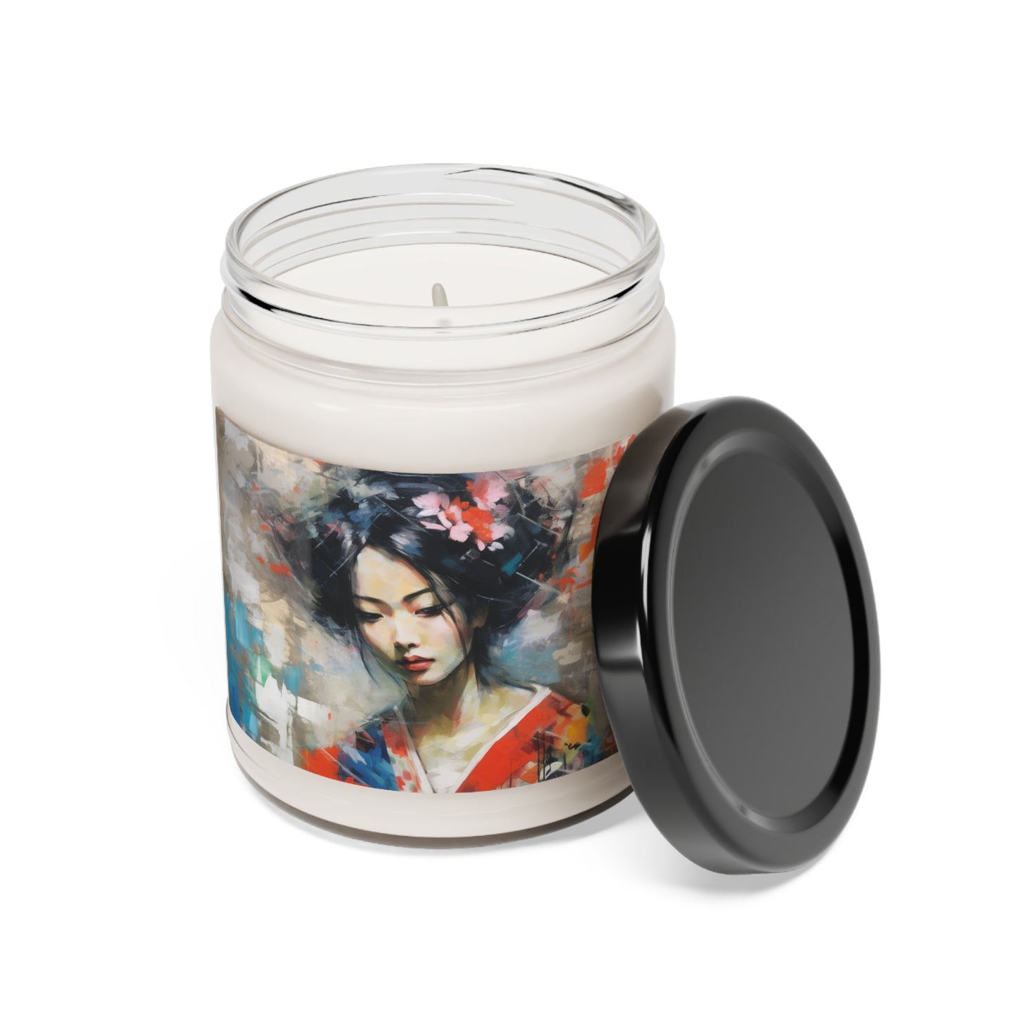 Scented Soy Candle with Geisha Art: Style with Japanese Artistic Flair