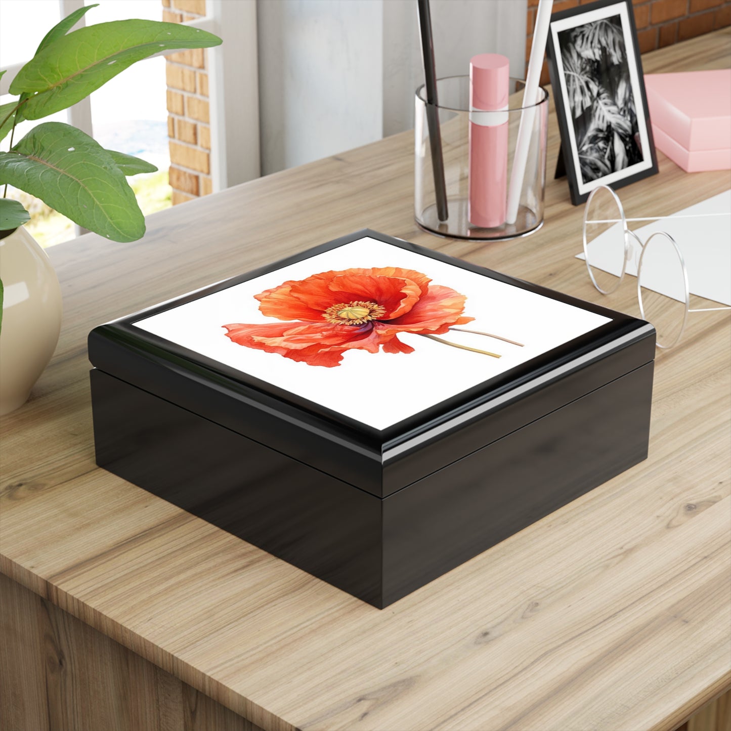 Whimsical Poppy Flower Watercolor Jewelry Box: An Artistic Delight