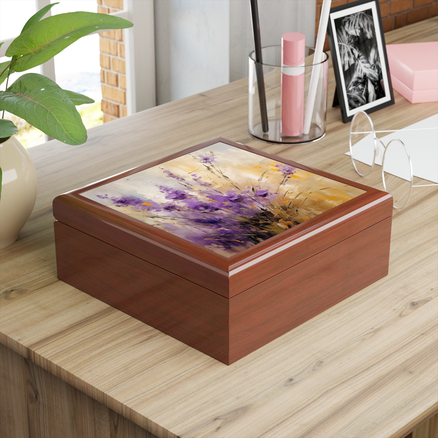 Expressive Lavender Drawing on Jewelry Box: A Symphony of Colors and Petals