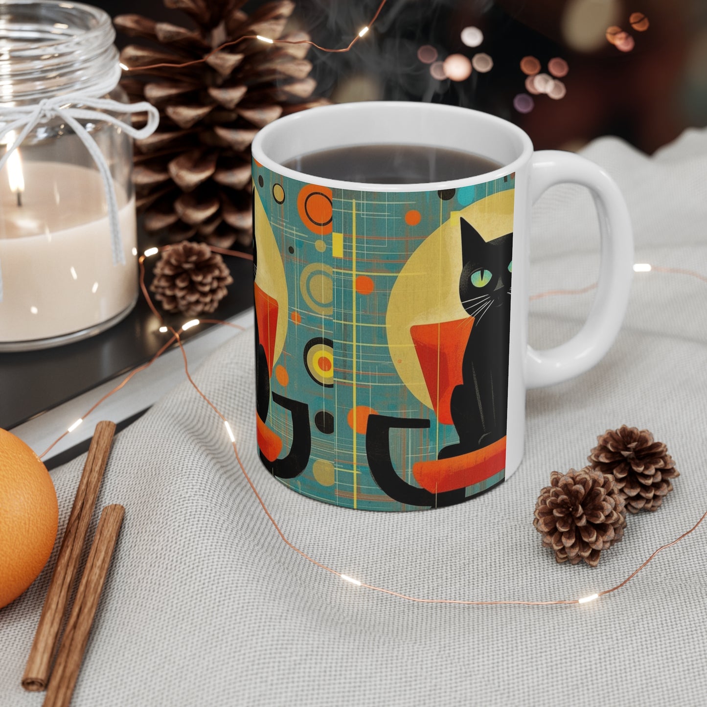 Midcentury Elegance: Retro Cat Mug for Modern Design Enthusiasts