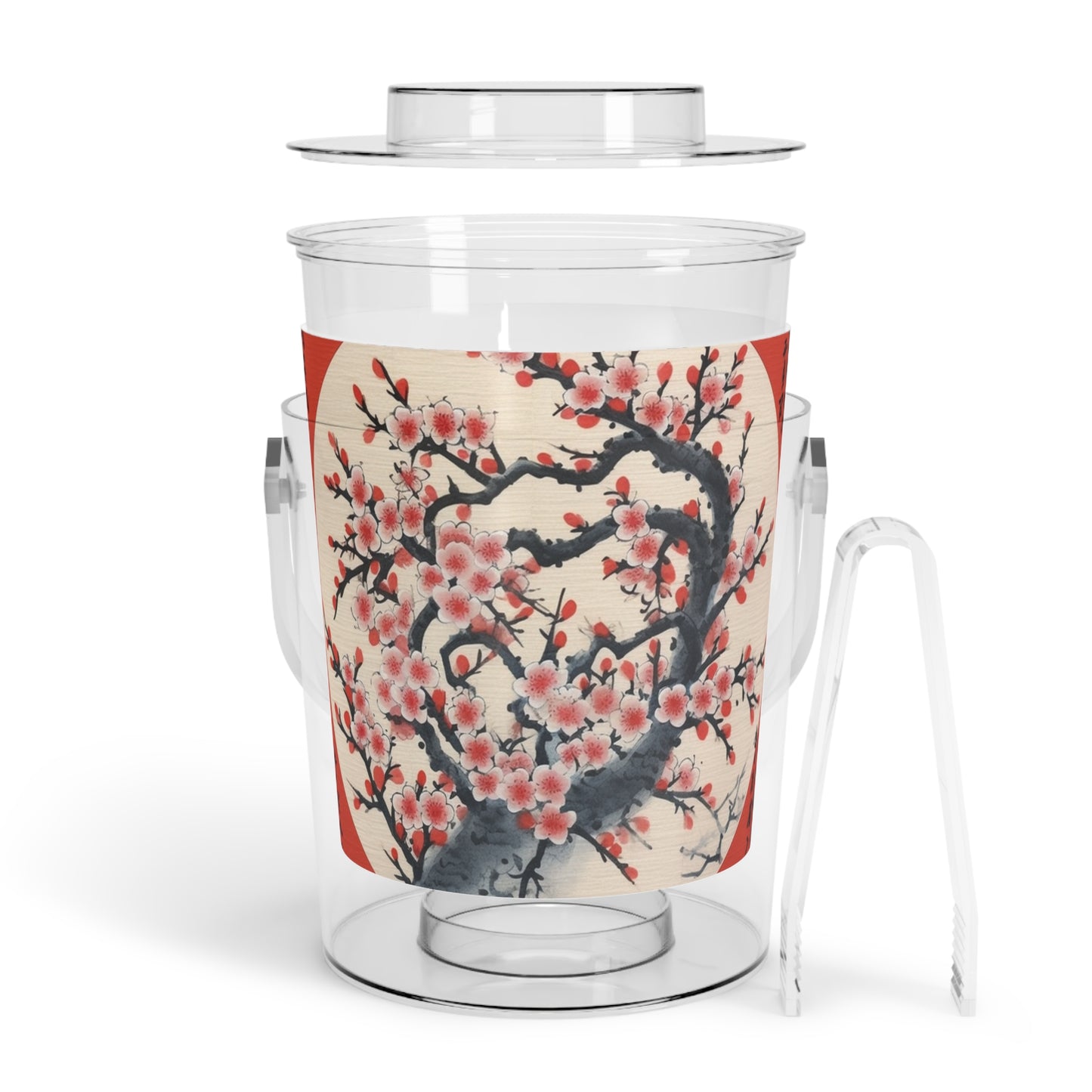 Enchanting Petal Symphony: Ice Bucket with Tongs Celebrating Cherry Blossom Tree Drawings