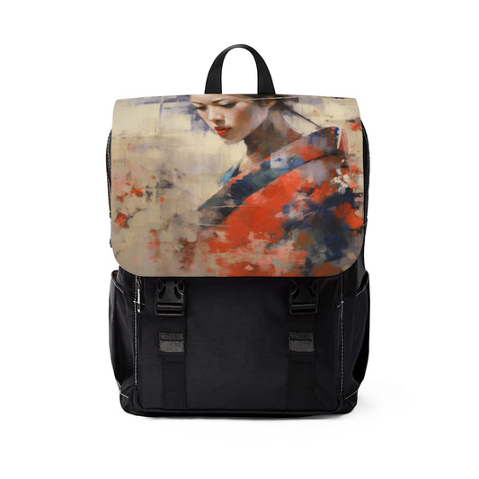 Japanese-Inspired Abstract Oil Painting Unisex Casual Shoulder Backpack:Celebrating Geisha Beauty