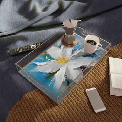 Ethereal Elegance: Acrylic Serving Tray featuring an Abstract Oil Painting of Jasmine