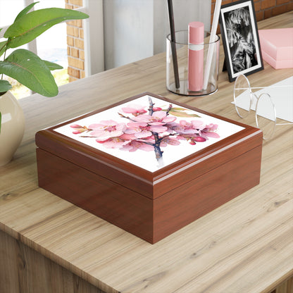 Whimsical Delight: Watercolor Cherry Blossom Tree Jewelry Box