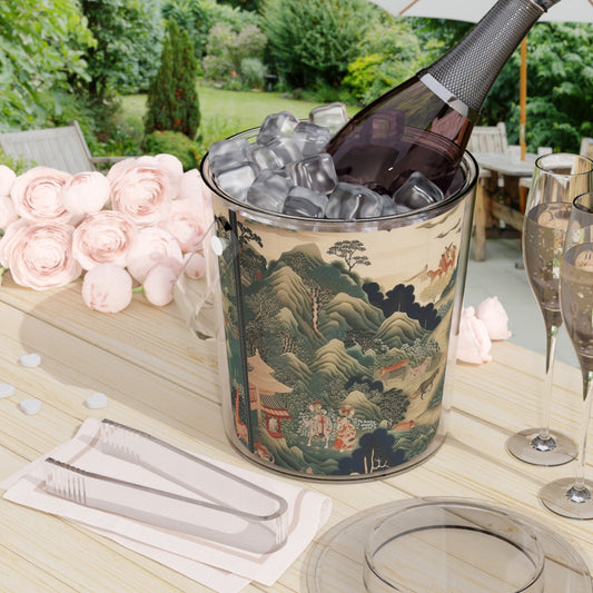 Japanese Tapestry Ice Bucket with Tongs: Embrace the Artistic Splendor