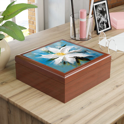 Ethereal Elegance: Jewelry Box featuring an Abstract Oil Painting of Jasmine