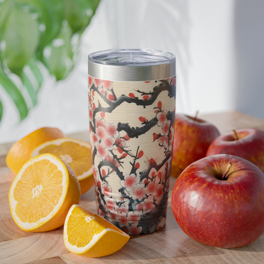 Enchanting Petal Symphony: Ringneck Tumbler Celebrating Cherry Blossom Tree Drawings