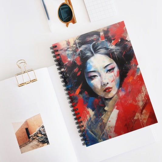 Spiral Notebook with Abstract Geisha Drawing