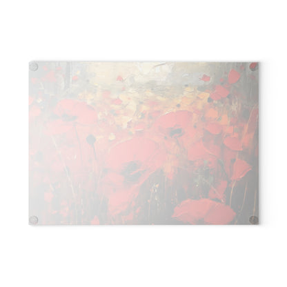 Whimsical Poppy Art on Glass Cutting Board