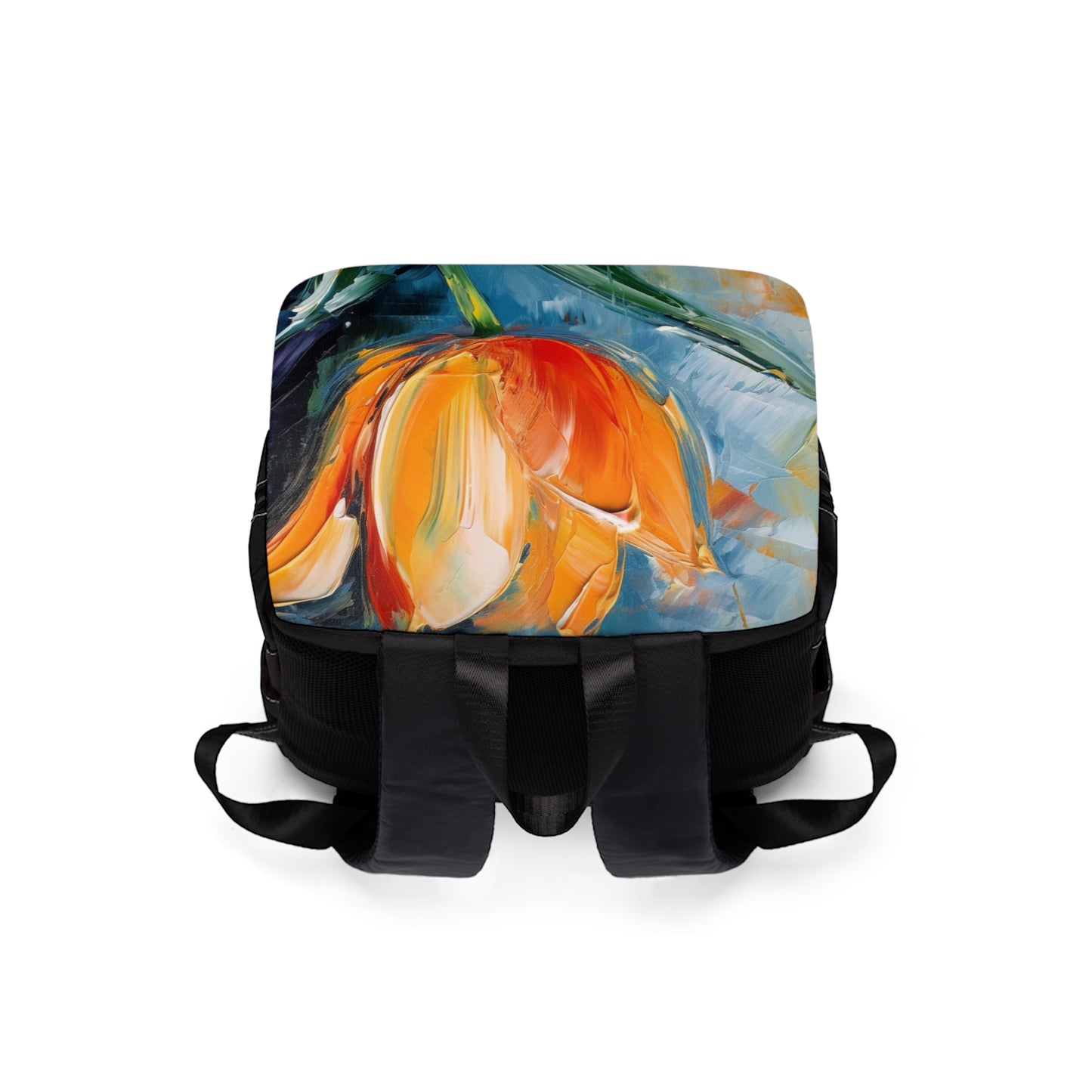 Orange Tulip Magic on Unisex Casual Shoulder Backpack: A Blossoming Artistic Delight