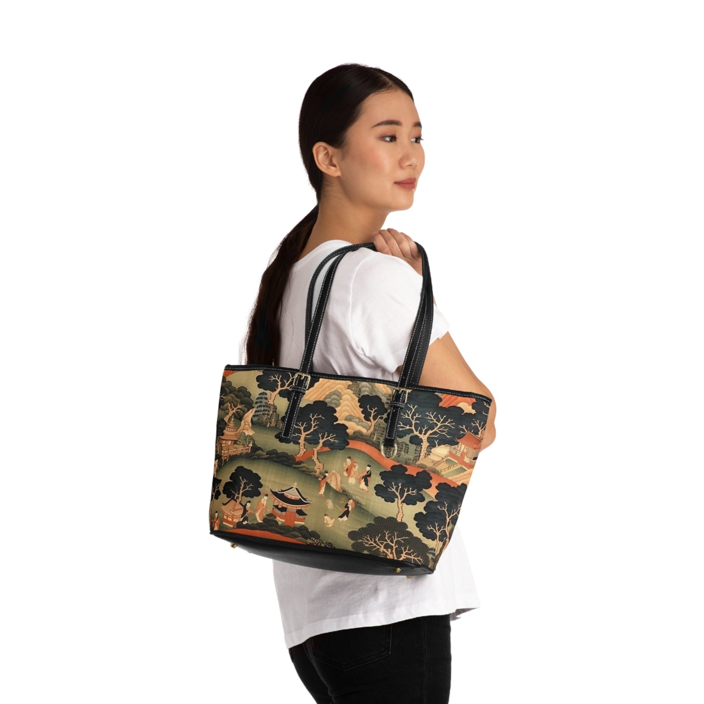 Tapestry Treasures: Japanese-inspired PU Leather Shoulder Bag for Art Lovers