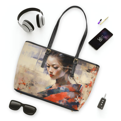 Japanese-Inspired Abstract Oil Painting PU Leather Shoulder Bag: Celebrating Geisha Beauty