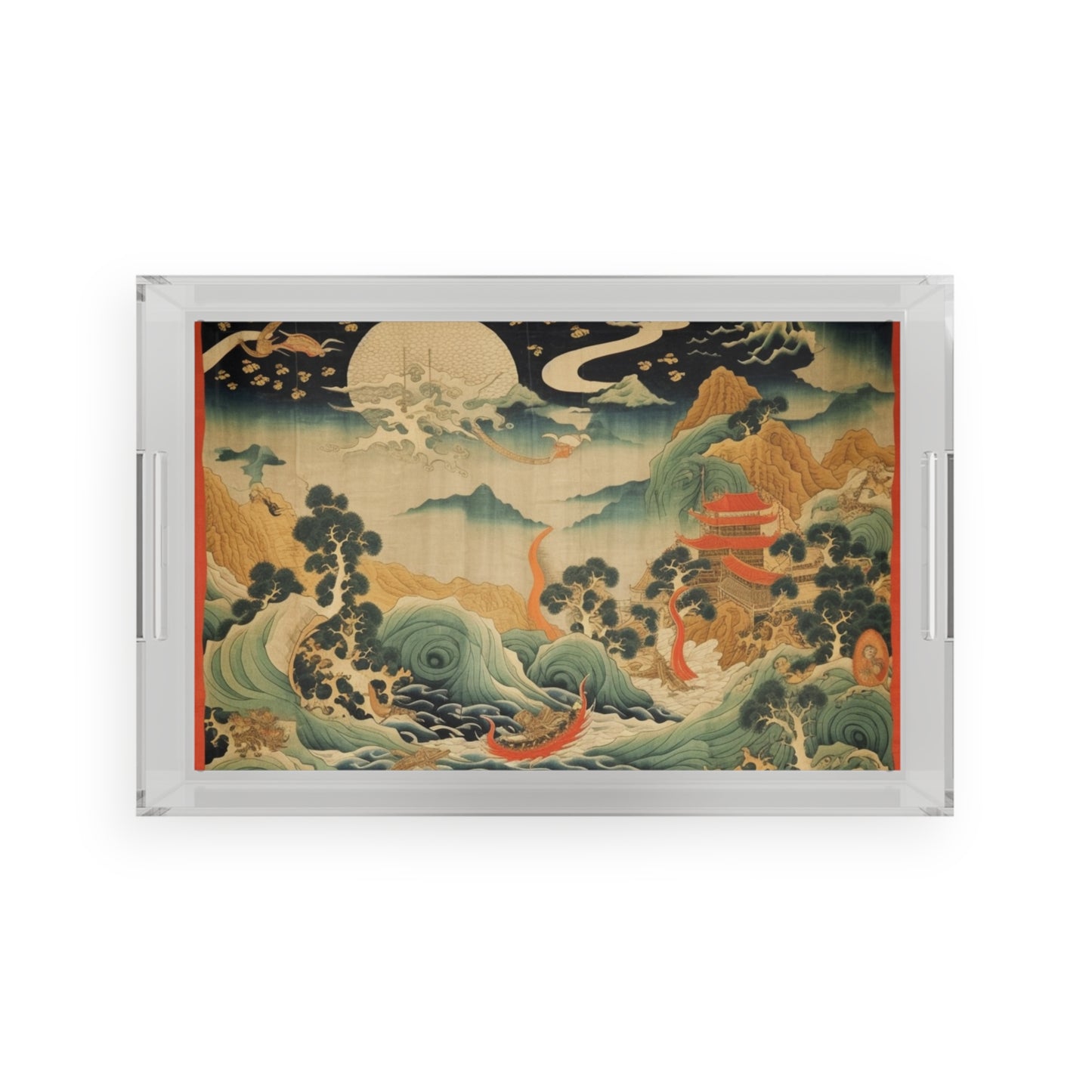 Harmony of the Elements: Japanese Tapestry-Inspired Acrylic Serving Tray