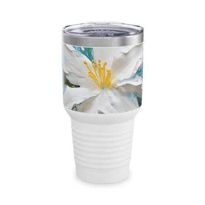 Abstract Jasmine: Ringneck Tumbler with Floral Oil Painting