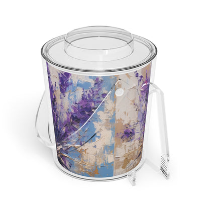 Vibrant Lavender Art on Ice Bucket with Tongs: A Floral Delight for Your Senses