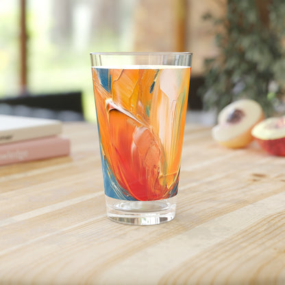 Orange Tulip Magic on Pint Glass: A Blossoming Artistic Delight