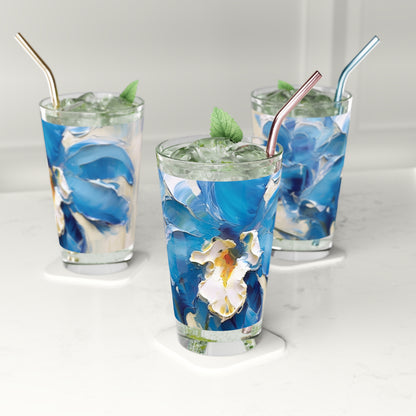 Embrace Artistic Expression with Blue Orchid Abstract Painting Pint Glass