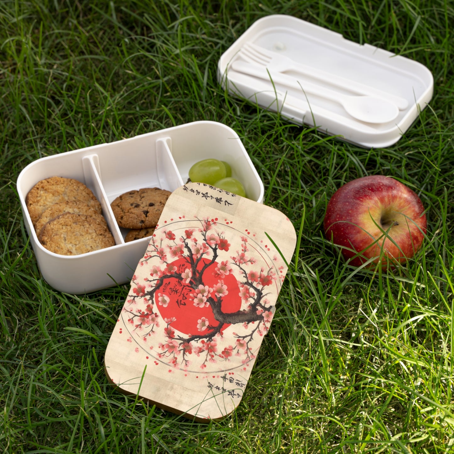 Nature's Brushstrokes: Bento Box Featuring Captivating Cherry Blossom Drawings