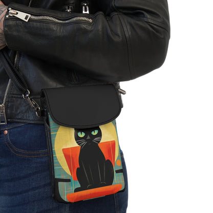 Abstract Cat Expressions: Modern Art-Inspired Midcentury Modern Small Cell Phone Wallet with Timeless Atomic Age Design