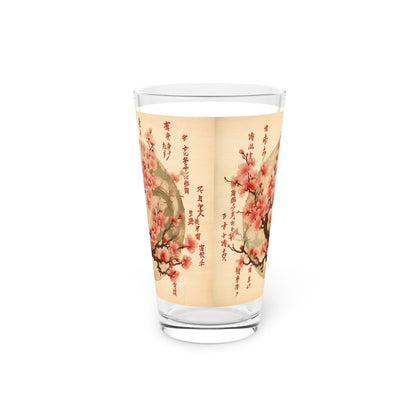 Whimsical Blossom Dreams: Pint Glass with Delightful Flower Drawings and Cherry Blossoms