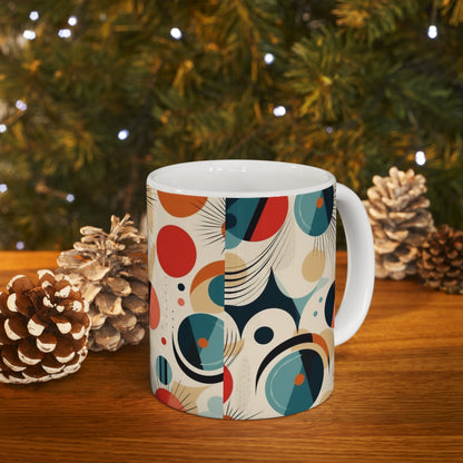 Midcentury Modern Delight: Ceramic Mug with Abstract Art and Atomic Age Design