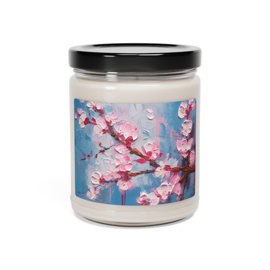 Scented Soy Candle with Abstract Cherry Blossom Drawing: Embrace the Serenity