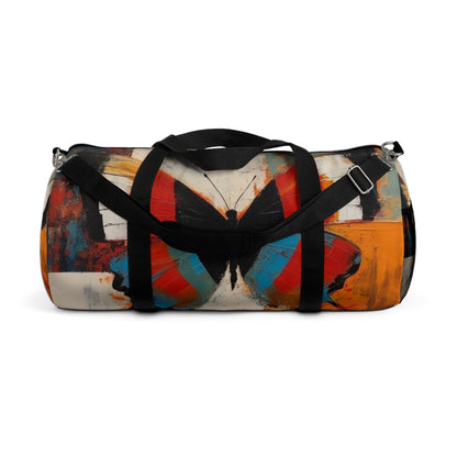 Bauhaus-Inspired Butterfly Symphony: Duffel Bag  with Vibrant Colors and Intricate Details