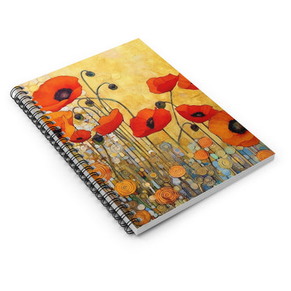 Spiral Notebook Adorned with Gustav Klimt's Poppies