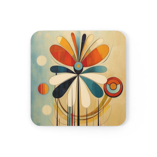 Flower Sketches: Abstract Art Corkwood Coaster Set with Midcentury Modern Design and Flower Drawings